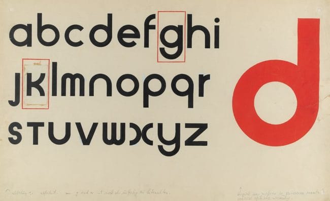 An image of letters in black with a letter d in red and some letters boxed