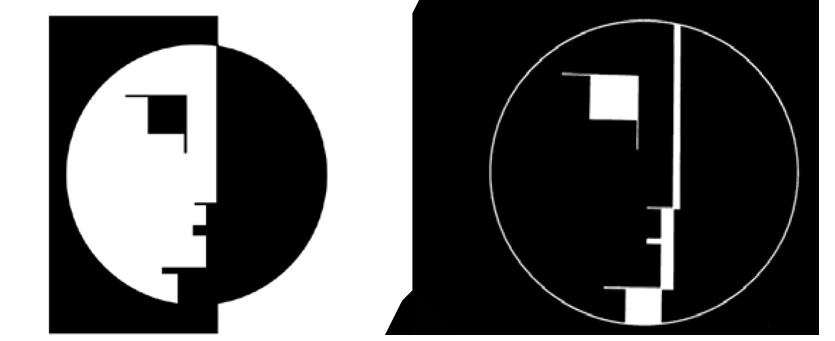 Bauhaus Logo. A drawing of some minimalist geometric faces in black with a white background