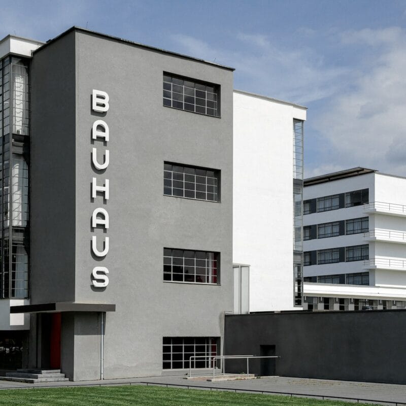 bauhaus design school building. A building with a Bauhaus sign on the side of it